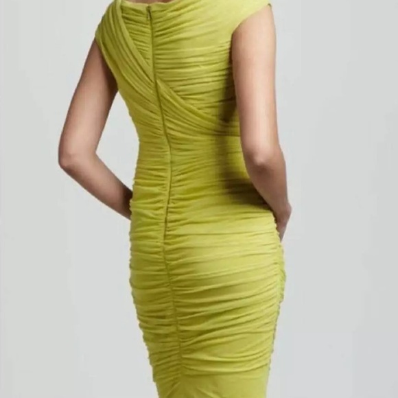 Tadashi Shoji Chartreuse Ruched Tulle Body Con‎ Dress Sz. M - Picture 3 of 11